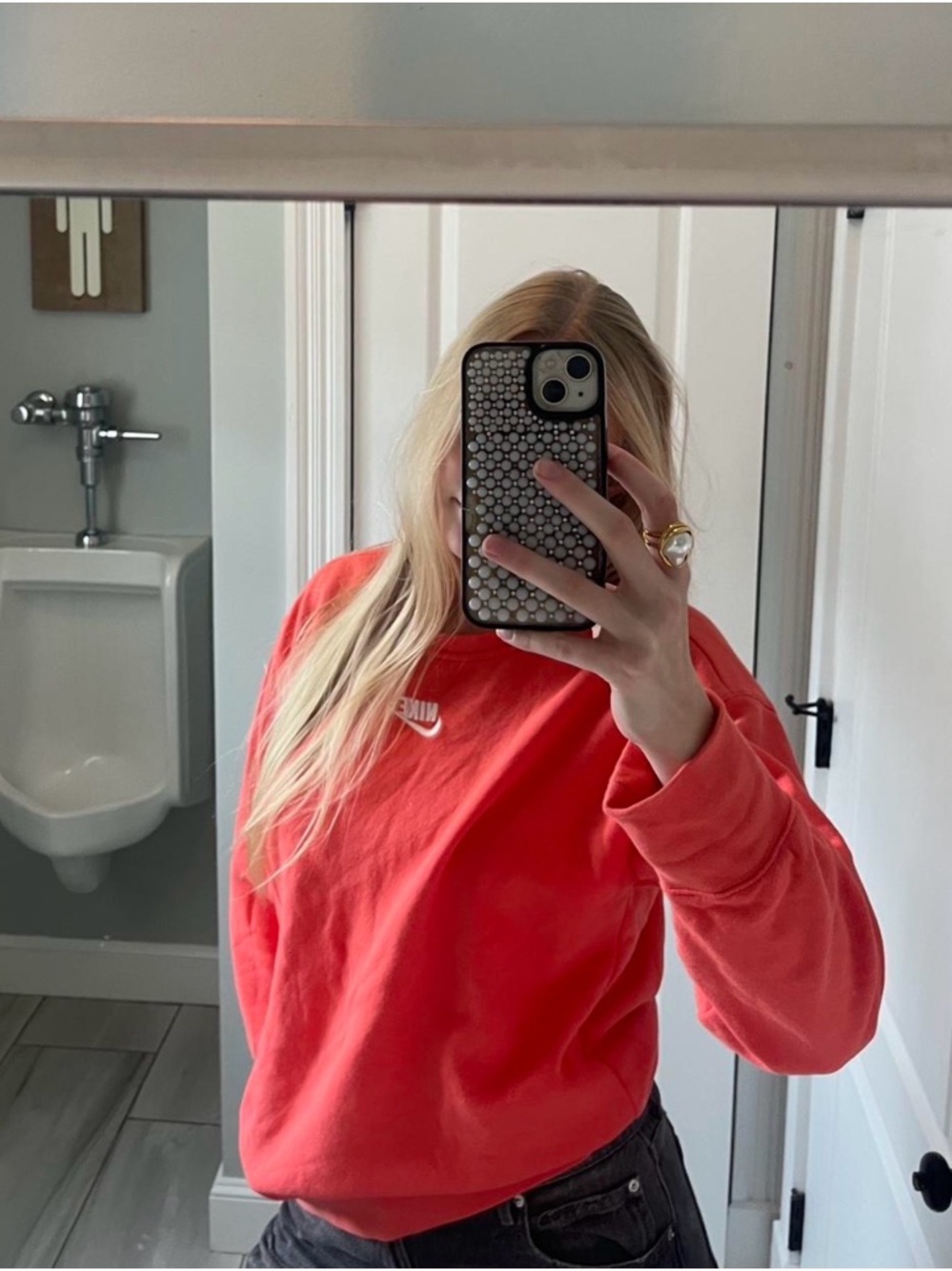 Nike Women's Coral-Red Crewneck Sweatshirt